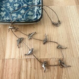 KBN KABANA signed 925 Sterling liquid Silver Dolphins wildlife Fetish Necklace